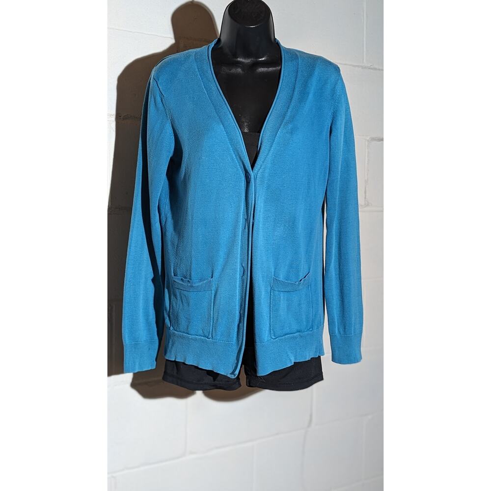 Van Heusen Studio Blue Knit Cardigan Button Down Front Cotton Sweater Small